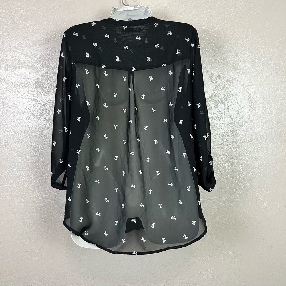 Maurices Women 2 Button Down Blouse Semi-Sheer Bow V-Neck Tab Sleeves 5 for $30 - Picture 3 of 16